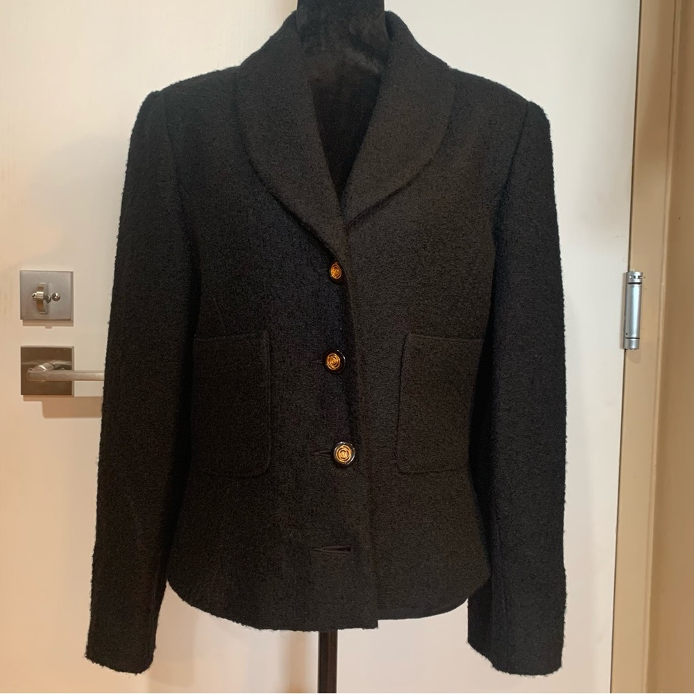 Bloomingdale’s Women’s 10 Wool Blend, Lined, Elegant Black Women's Boucle Jacket